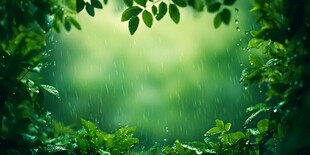 雨中绿意盎然的清新自然景