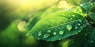 清晨带露绿叶的清新之美