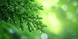 翠绿枝叶上的晶莹露珠