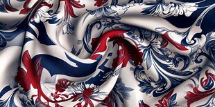 蓝红白花卉丝绸纹理图案