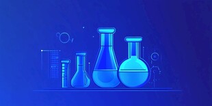 蓝色调实验室玻璃器皿插画