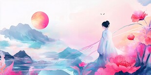 古风佳人赏景于山水之间