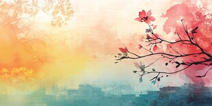 梦幻水彩风春日花卉景致