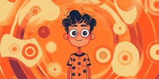 欢乐男孩置身活力橙色空间