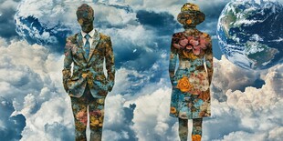 梦幻云端的抽象人物与地球