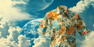 梦幻天空下的花色短袖衬衫