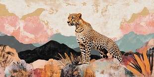 猎豹立于多彩山野间