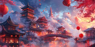 梦幻古风仙城 灯笼飘飞