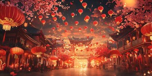 古风夜景红灯笼浪漫街道