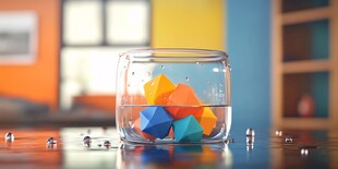 彩色几何物件置于透明玻璃罐