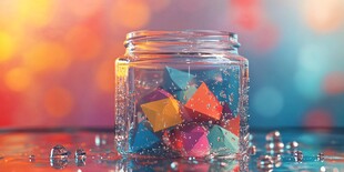 彩色纸鹤装在玻璃罐中