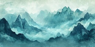 水墨群山间 云雾缭绕景