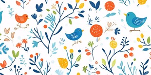 清新花鸟图案无缝背景