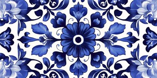 蓝白花卉瓷砖图案设计