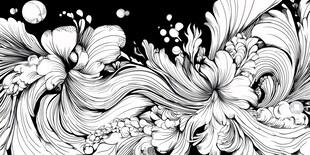 黑白花卉线条艺术插画