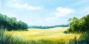 夏日原野风景油画