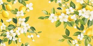 柠檬花卉黄色清新背景图