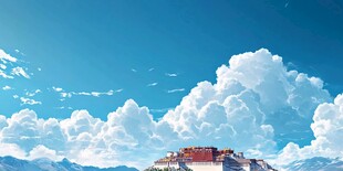 蓝天白云下的雄伟宫殿