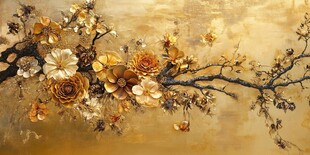 金色花卉枝头绽放图景