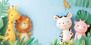 动物乐园的温馨卡通场景