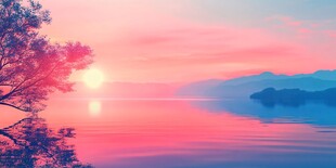 湖畔绚丽日出美景