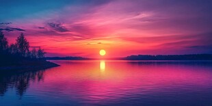 梦幻湖畔日落美景