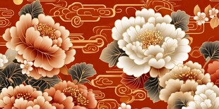 中式牡丹花卉传统纹样图