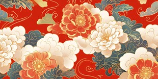 中式牡丹花卉传统纹样图