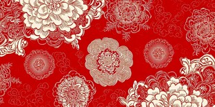 喜庆红底花卉传统纹样