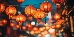 街头悬挂的喜庆红灯笼