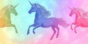 梦幻独角兽在多彩背景中奔腾