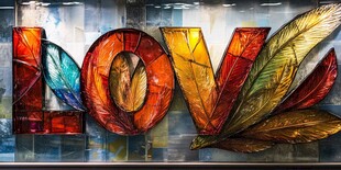 彩色羽毛构成的LOVE艺术字