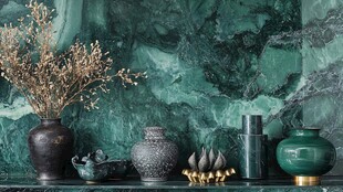 绿墙前的精致摆件组合