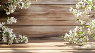 木质背景上的烂漫白春花