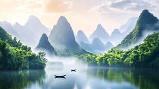 漓江山水间的静谧泛舟景