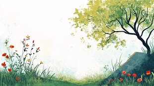 春日原野花草树木风景图