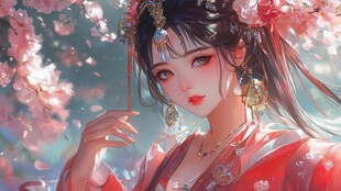 古风佳人赏落英