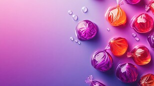 多彩糖果散落梦幻背景中