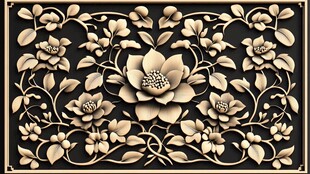 中式浮雕花卉装饰图案