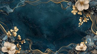 深蓝金纹花卉边框背景图