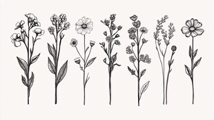 手绘花卉植物线稿集合