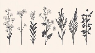 手绘植物花卉线稿图