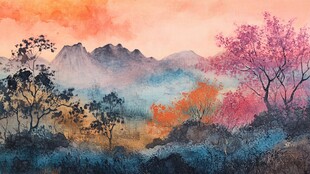 秋日山林绚丽风光图