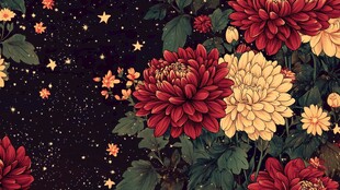 夜空中的绚丽花卉图案