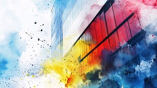 水彩风格现代建筑景观