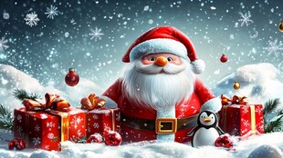 圣诞老人与礼物的冬日场景