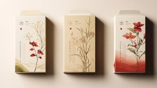 中式花卉图案包装盒展示