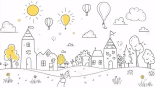 梦幻童趣村庄插画