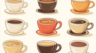 多样咖啡杯中的咖啡世界