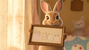 萌兔举牌展示可爱瞬间